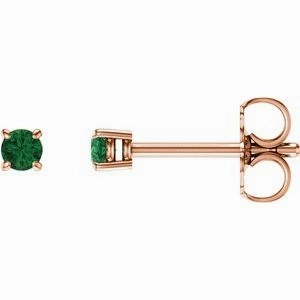 14K White 2.5 mm Natural Emerald Stud Earrings