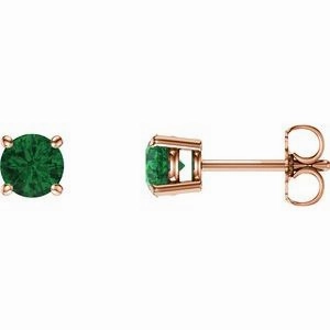 14K White 2.5 mm Natural Emerald Stud Earrings
