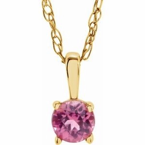 14K White 3 mm  Natural Amethyst Youth Solitaire 14" Necklace