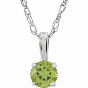 14K White 3 mm  Natural Amethyst Youth Solitaire 14" Necklace