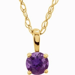 14K White 3 mm  Natural Amethyst Youth Solitaire 14" Necklace