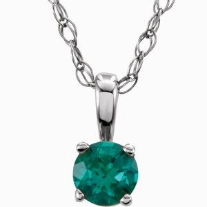 14K White 3 mm Natural Blue Sapphire Youth Solitaire 14" Necklace
