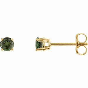14K White 3 mm Natural Green Tourmaline Stud Earrings