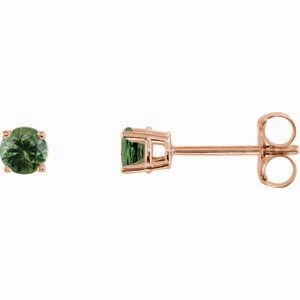 14K White 3 mm Natural Green Tourmaline Stud Earrings