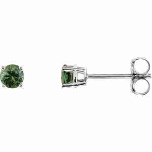 14K White 3 mm Natural Green Tourmaline Stud Earrings