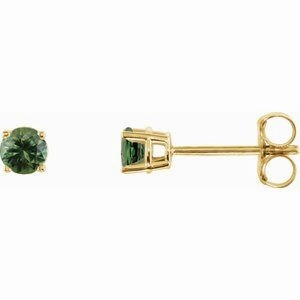 14K White 3 mm Natural Green Tourmaline Stud Earrings