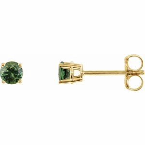 14K White 3 mm Natural Green Tourmaline Stud Earrings