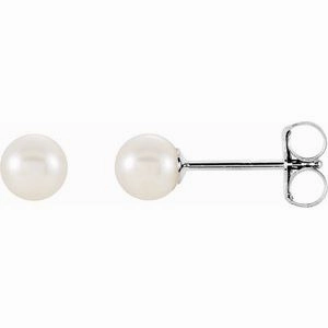 14K White 4 mm Cultured White Akoya Pearl Earrings