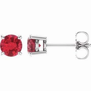 14K White 4 mm Lab-Grown Ruby Stud Earrings