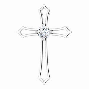 14K White 4 mm Square 3/8 CTW Natural Diamond Cross Pendant