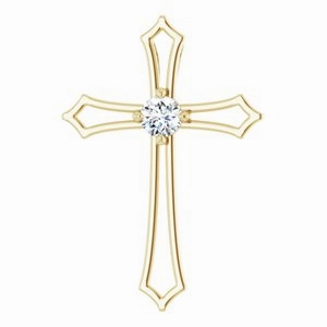14K White 4 mm Square 3/8 CTW Natural Diamond Cross Pendant