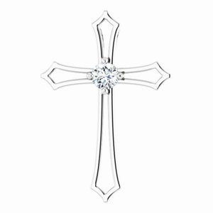 14K White 4 mm Square 3/8 CTW Natural Diamond Cross Pendant