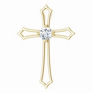 14K White 4 mm Square 3/8 CTW Natural Diamond Cross Pendant