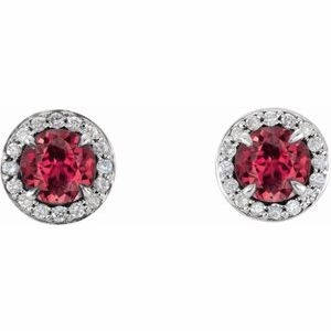 14K White 5 mm Lab-Grown Blue Sapphire & 1/8 CTW Natural Diamond Earrings