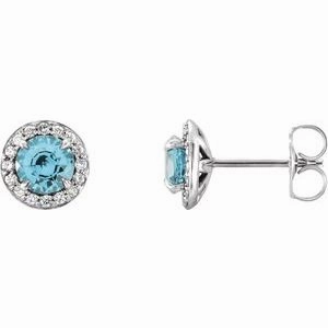 14K White 5 mm Lab-Grown Blue Sapphire & 1/8 CTW Natural Diamond Earrings