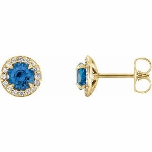 14K White 5 mm Lab-Grown Blue Sapphire & 1/8 CTW Natural Diamond Earrings