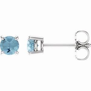 14K White 5 mm Natural Aquamarine Stud Earrings