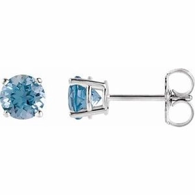 14K White 5 mm Natural Aquamarine Stud Earrings