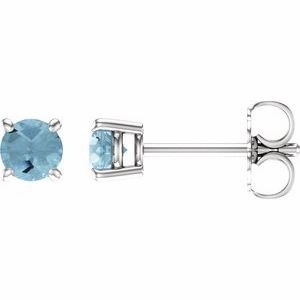14K White 5 mm Natural Aquamarine Stud Earrings