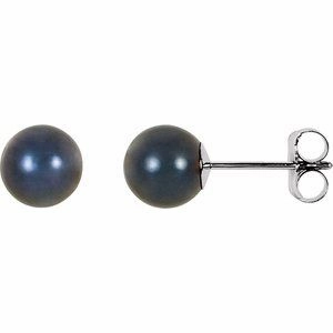 14K White  8 mm Cultured Black Akoya Pearl Earrings