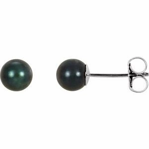 14K White  8 mm Cultured Black Akoya Pearl Earrings