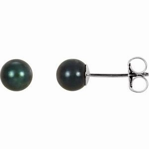 14K White  8 mm Cultured Black Akoya Pearl Earrings