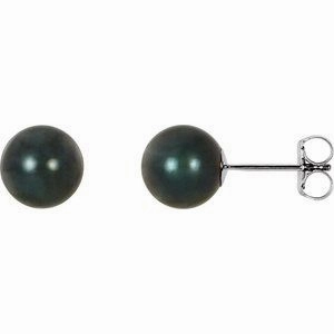14K White  8 mm Cultured Black Akoya Pearl Earrings