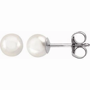 14K White 8 mm Cultured White Akoya Pearl Earrings