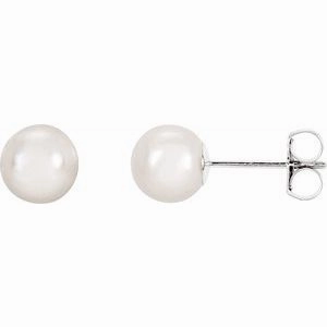 14K White 8 mm Cultured White Akoya Pearl Earrings