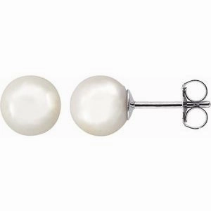 14K White 8 mm Cultured White Akoya Pearl Earrings