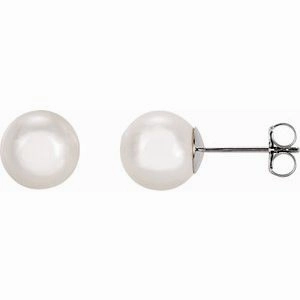 14K White 8 mm Cultured White Akoya Pearl Earrings