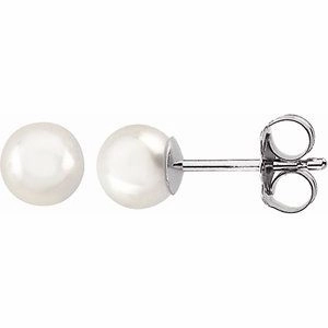14K White 8 mm Cultured White Akoya Pearl Earrings