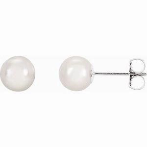 14K White 8 mm Cultured White Akoya Pearl Earrings