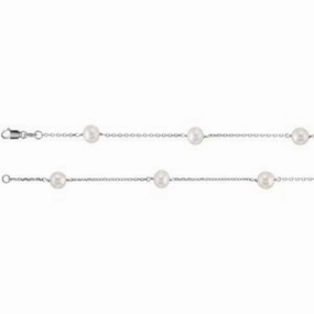 14K White Cultured White Freshwater Pearl  14-Station 18" Necklace