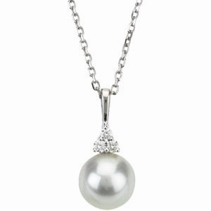 14K White Cultured White Freshwater Pearl & .06 CTW Natural Diamond 18" Necklace