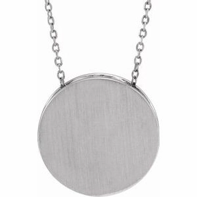 14K White Engravable Disc 16-18" Necklace