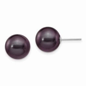 14k White Gold 10-11mm Black Round FW Cultured Pearl Stud Post Earrings