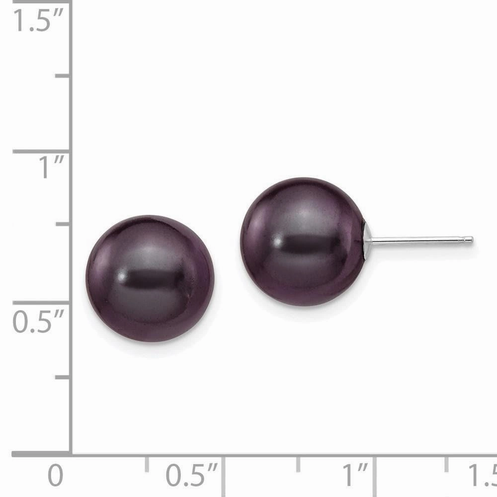 14k White Gold 10-11mm Black Round FW Cultured Pearl Stud Post Earrings