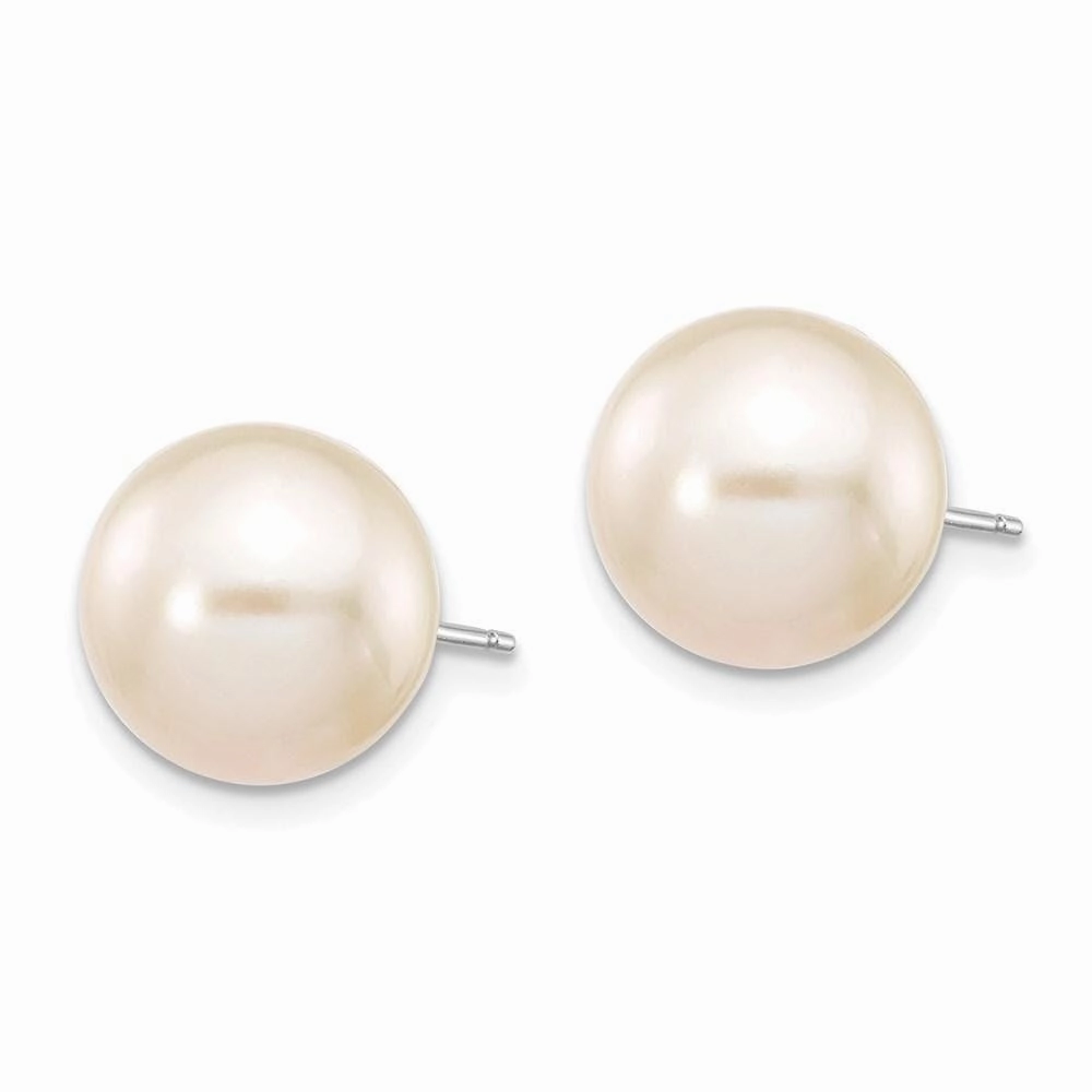 14k White Gold 10-11mm White Round FW Cultured Pearl Stud Post Earrings