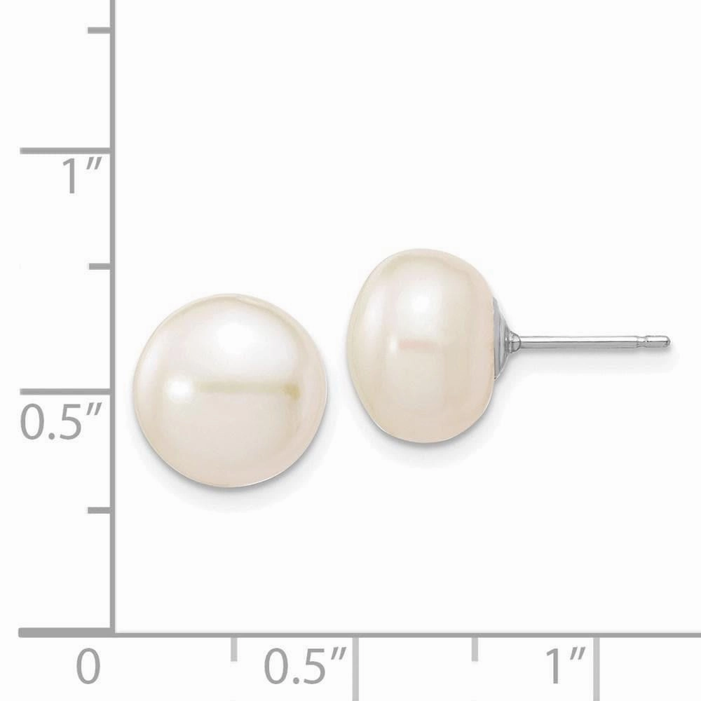 14k White Gold 10-11mmWhite Button FW Cultured Pearl Stud Post Earrings