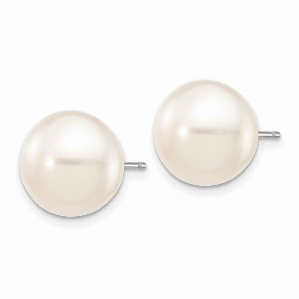14k White Gold 11-12mm White Button FW Cultured Pearl Stud Post Earrings