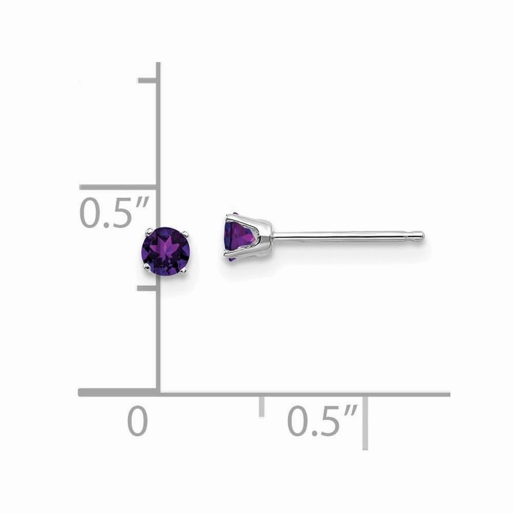 14k White Gold 3mm Amethyst Stud Earrings