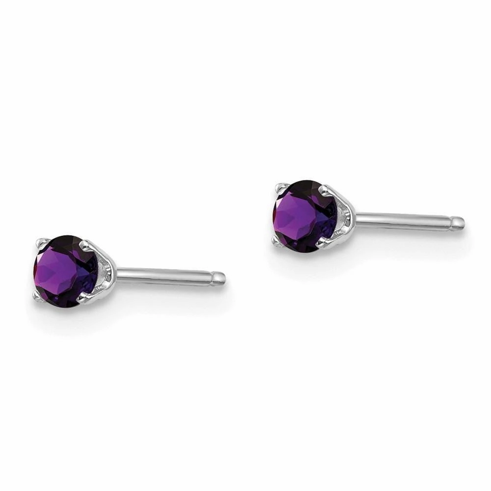 14k White Gold 3mm Amethyst Stud Earrings
