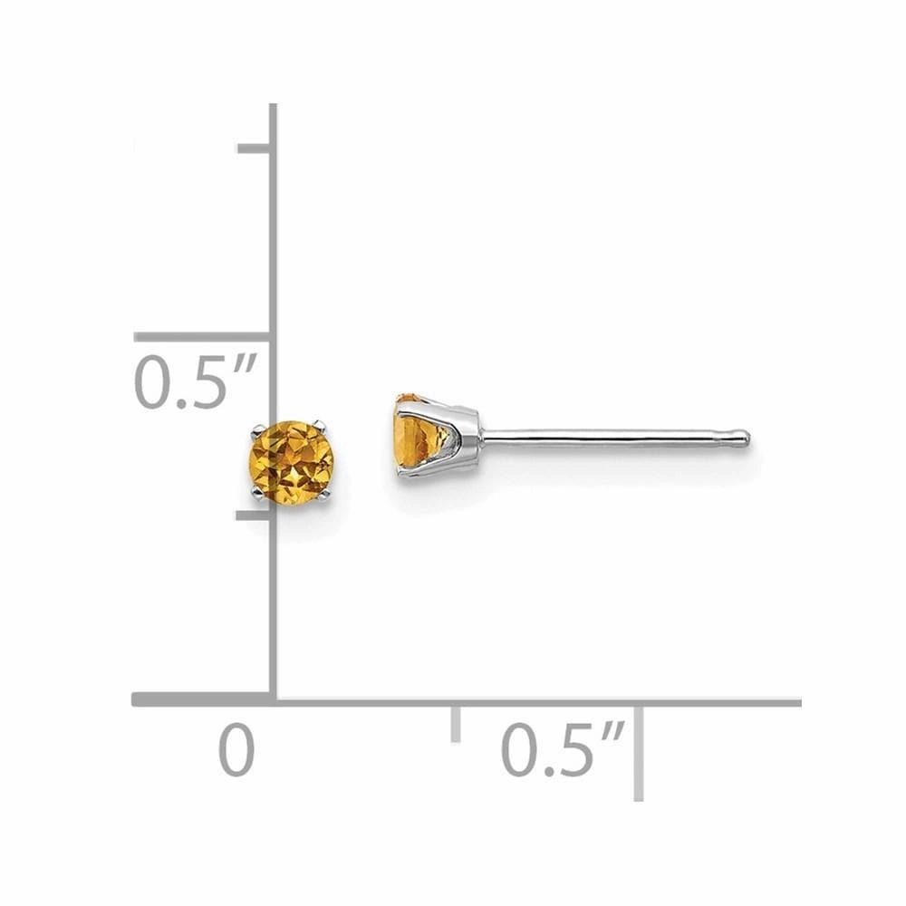 14k White Gold 3mm Citrine Stud Earrings