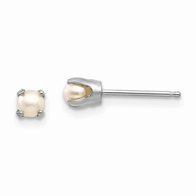 14k White Gold 3mm FW Cultured Pearl Stud Earrings