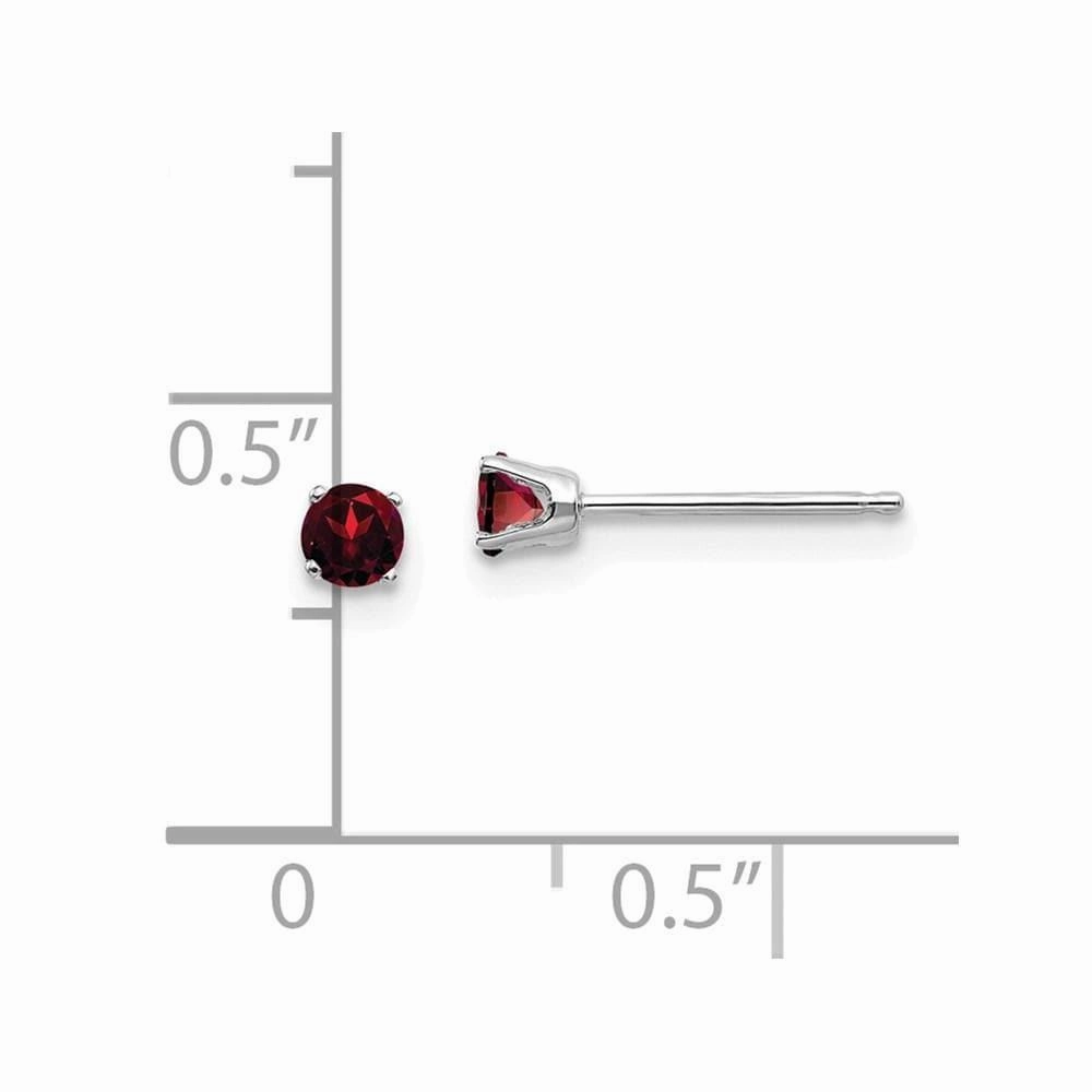 14k White Gold 3mm Garnet Stud Earrings