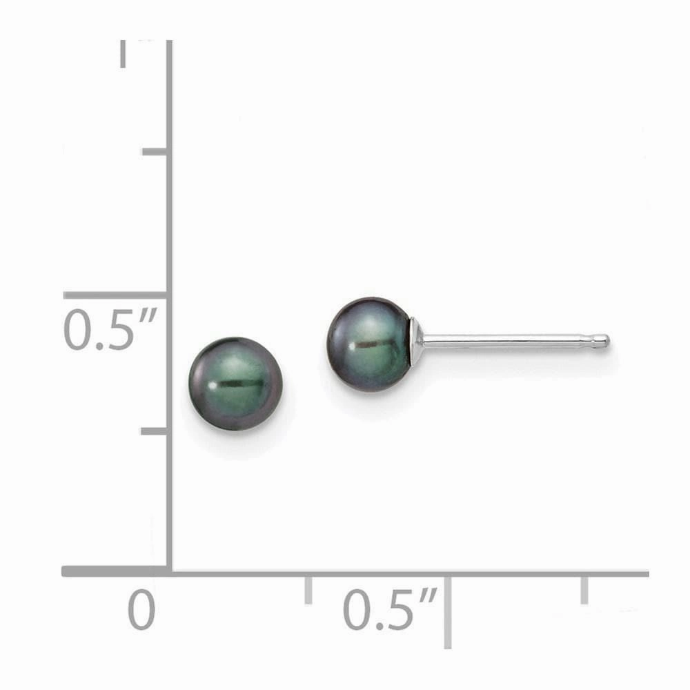 14k White Gold 4-5mm Black Round FW Cultured Pearl Stud Post Earrings