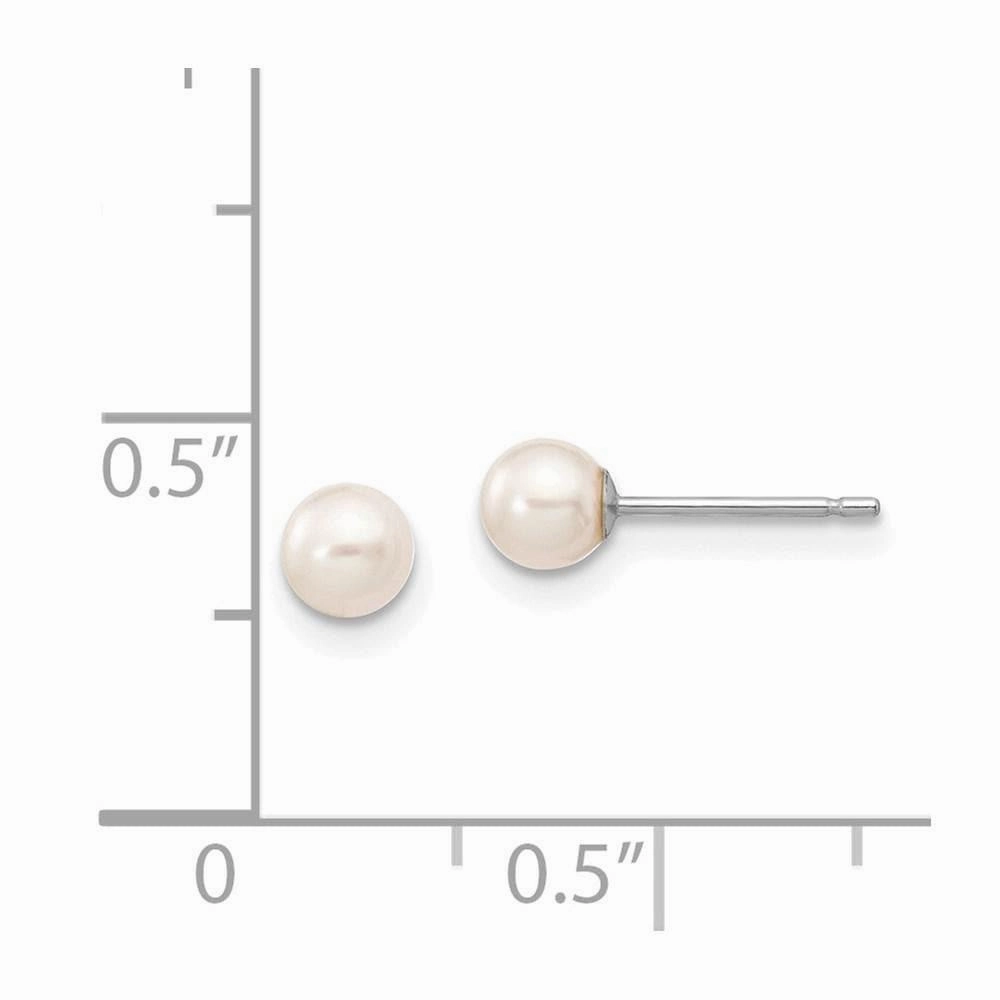 14k White Gold 4-5mm White Round FW Cultured Pearl Stud Post Earrings
