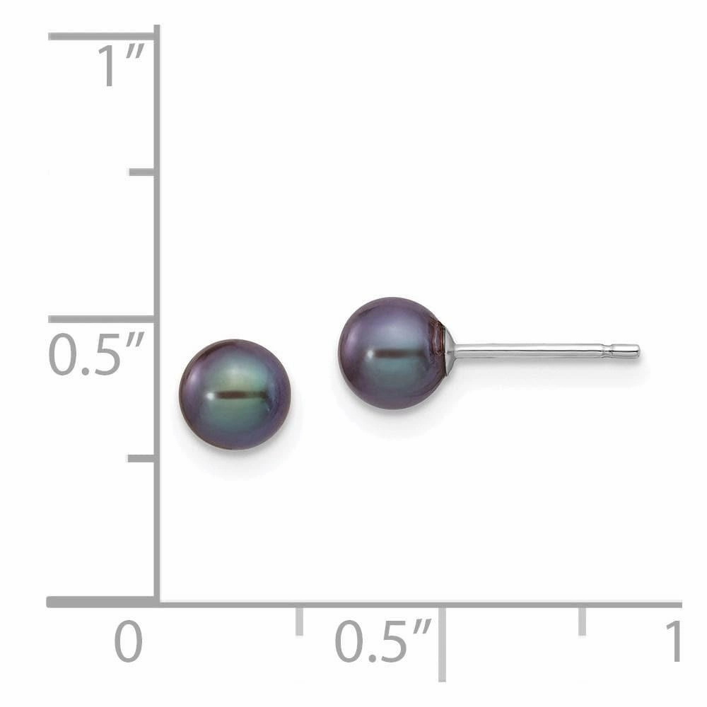 14k White Gold 5-6mm Black Round FW Cultured Pearl Stud Post Earrings