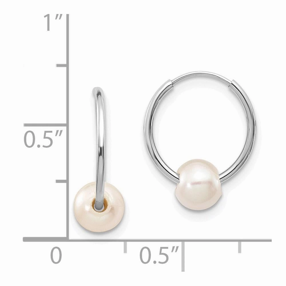 14k White Gold 5-6mm White Freshwater Cultured Pearl Endless Hoop Earrings